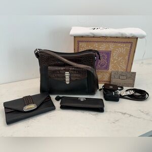 Brighton 2 Tone Leather ‘Croc’ Embossed Bag SET w/Dust Bag and Original Box!